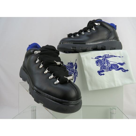 NIB BURBERRY TREK BLACK LEATHER LACE UP HIKING BOOTS US 13 46 ITALY $1190 - Picture 1 of 16